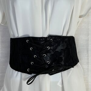 Belt Black Corset Lace Overlay Elastic Snap Lace Up M /L Festival Costume Goth